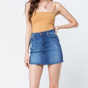 SKY AND SPARROW Ripped Denim Mini Skirt